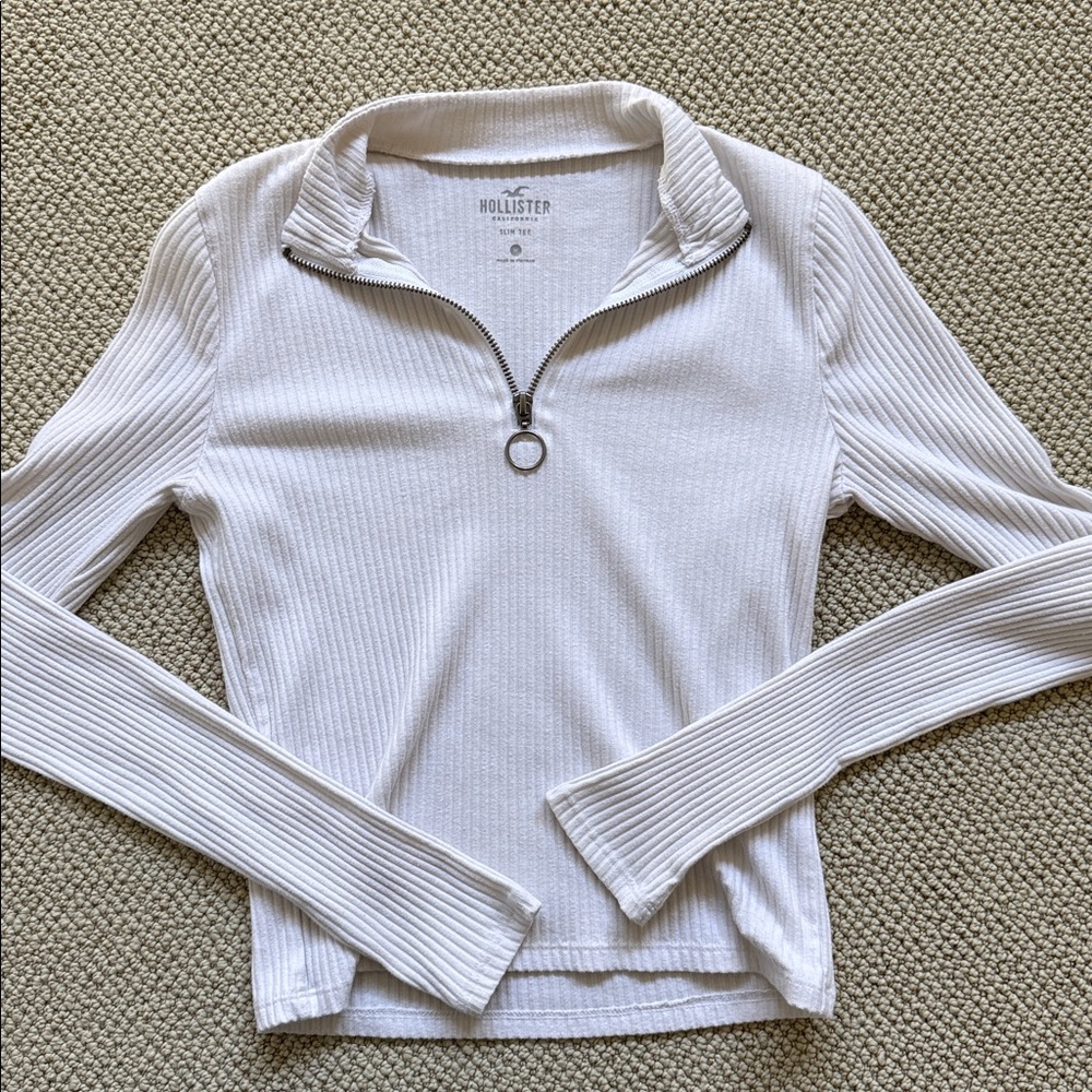 Hollister Cream Ribbed Quarter-Zip Top